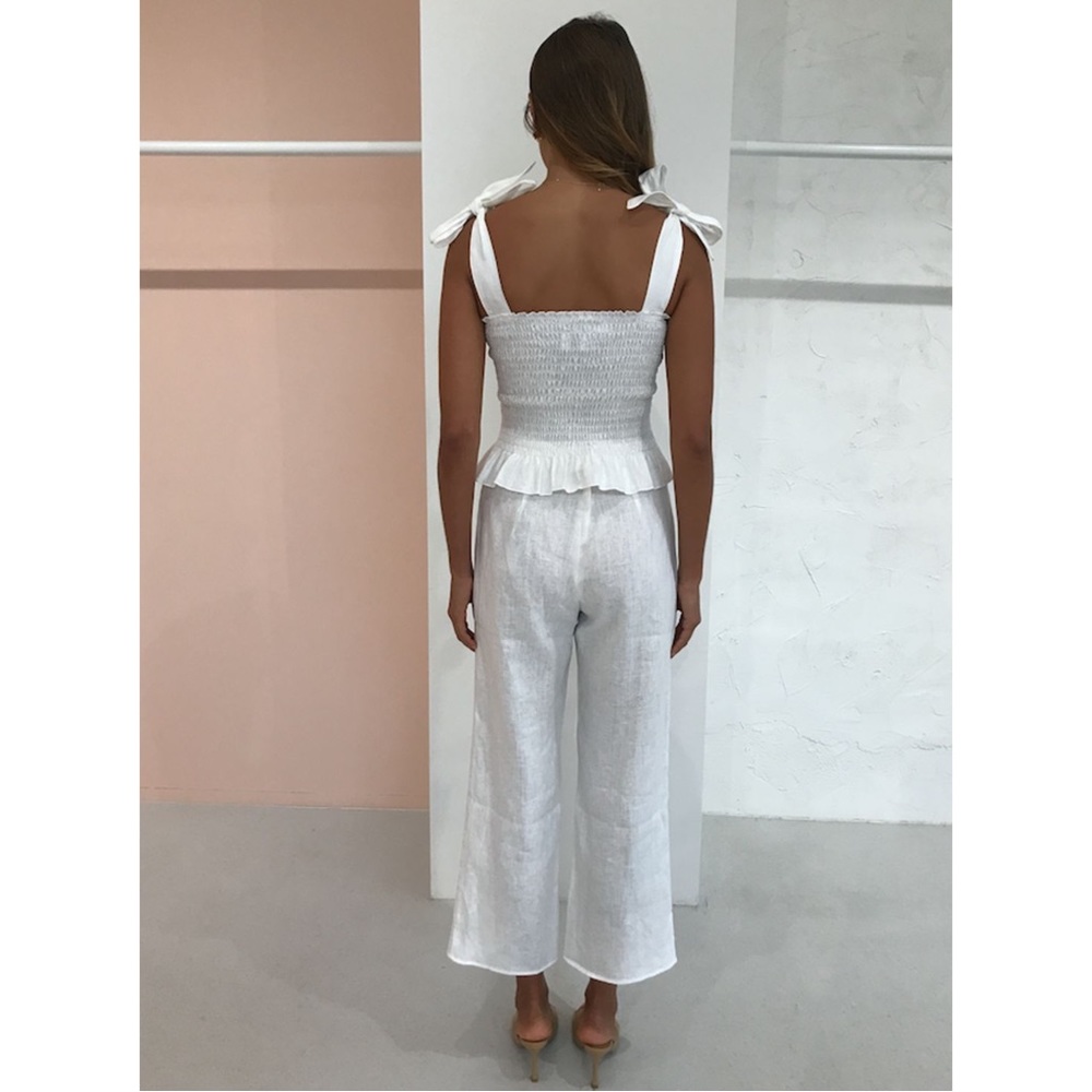 SIR Emile Ruched Top in Ivory White Women’s Size 2 Shirred Bodice 100% Linen - Picture 3 of 11